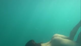 GoldTeachers - Nude model swims on a public beach in Ru