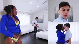 Mouth watering seductress Cherie Deville talks to her physical fitness teacher