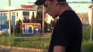 The blonde babe was bent over, her perfect ass thrust out for the two big-dicked guys behind her