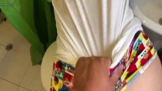 My stepbrother entered the bathroom, his muscular body towering over me as I brushed my teeth