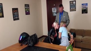 Two milfs making a naughty deal with principal