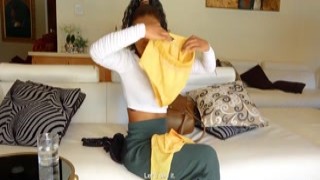 Amateur ebony model ass shaking and close up pussy fuck by big white cock!