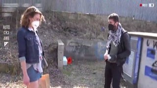 The filthy young guy grabbed his massive cock and pushed it into her tight, little pussy