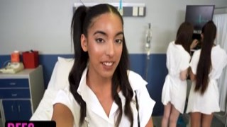 Three hot doctors took turns riding the lucky patients cock like it was a wild bucking bronco