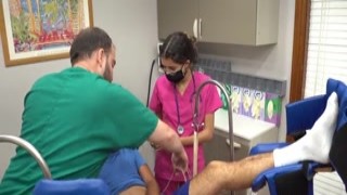 The horny doctor at the cum clinic jerked off his cock while watching the naked, restrained Angel Ramirez writhe in pleasure and beg for more