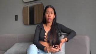 Sexy busty latin teen plays hard to get before getting on her knees POV