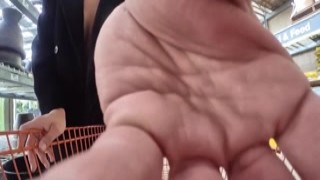 AmWednesday - long jacket in a store flashing