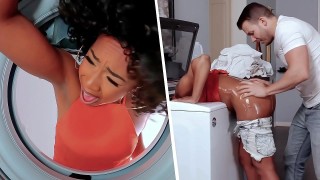 Buxom blonde and kinky redhead pussy licking each other in the cooking area