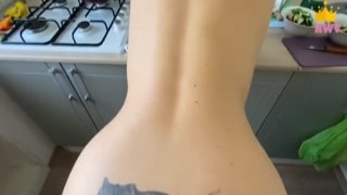 HotWife Vika - Neighbor fucked me hard while I was cooking dinner for my husband