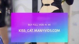 The sexy brunette in her tight leather dress greedily sucked on the big fat cock while riding the big ass kisscat