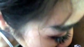 Eva Yis hot throat was stuffed with a big, black cock as it slowly slid down her gullet