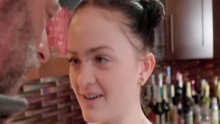 Petite teen giving handyman blowjob tip