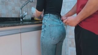 I was standing behind my slutty maid, admiring her juicy ass as she bent over to wash the dishes