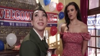Brunette woman Little Temper provides a blowjob and gets nailed in the storage locker room
