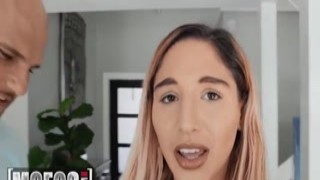 Abella Dangers lips are stretched wide over JMacs thick cock as she engulfs every last inch