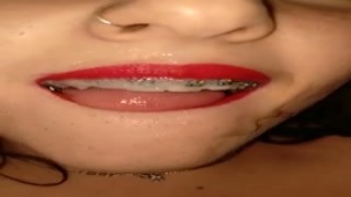 Alyssa Quinn - Sexy Girl with Braces gives Sloppy Close up Blowjob (Cumshot on Braces) POV