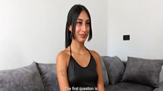 Hot brunette latina teen models sexy lingerie during casting