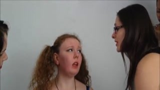 The three lesbian women had their eyes fixed on the young, petite, blonde slut