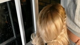 Cheese Cake - Hot Blonde Smokes on the Balcony and Sucks a Dirty Dick