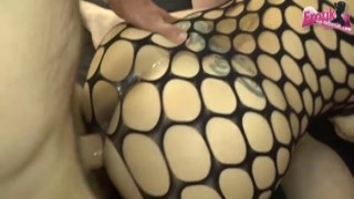 EroCom - Slut in fishnet outfit gets all her holes fucked during a gangbang