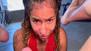 A young black nympho by the name of Brooklyn hopped onto his lap, unzipped his pants, and shoved her mouth onto his raging erection