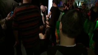 Gagged bound babe ass fucked in public