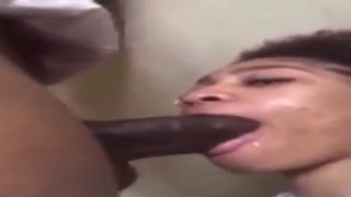 The young girl, eager to please her man, spit on his big, throbbing dick