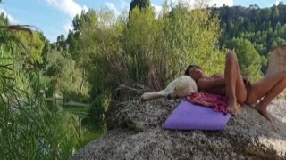 Julia Roca outdoor solo masturbation fingering pussy hairy