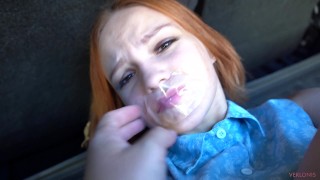 Red haired gross bitch got her rectum banged painfully by dildo