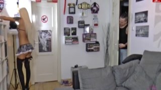 Slutty light haired bitch experiences huge dick of skinny young boy in reverse position tough