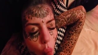 Amber, the inked up babe, had been eyeing Lukes big cock all night