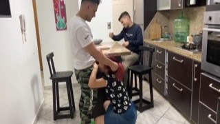 The horny housewife always gets off on watching her husbands friend take it in his mouth