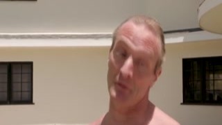 Busty hottie by the swimming pool strikes and fucks a large dick