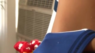 Hot brunette August Ames moans as she fingers her wet pussy, stroking her clit and fucking herself harder, feeling her own juices coating her fingers