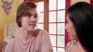 Big tits milf giving 19yo sloppy blowjob