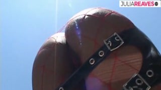 The blonde babe was brought to her knees, the ebony mistress towering over her