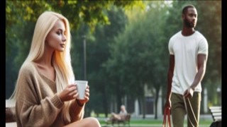 The dirty white bitch was sitting on a bench in the park, enjoying her afternoon sun when she noticed the well-endowed black stud walking towards her