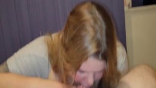 The chubby hottie knelt down on her knees, her big tits bouncing as she took his thick cock into her mouth