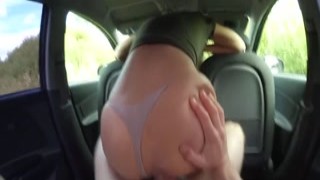 Alisa Lovely - Wet Blowjob and Hot Sex in the Backseat of a Car after a Walk on the Outdoor with Young Brunette POV