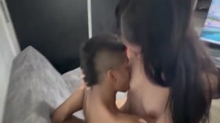 The hot and horny 18-year-old latina stepsister couldnt help but notice her perverted stepbrother staring at her ass as she bent over to reach for a dish in the kitchen