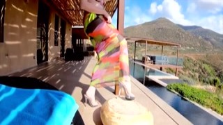 Red XXX masturbating outside by the pool in HD