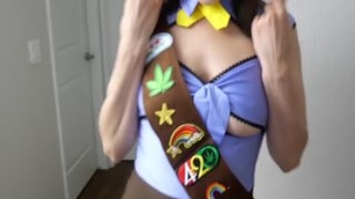 Ava Alex - Cute girl scout cums hard with daddys cock in her mouth, gets facial with mirror cum play