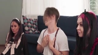 The boy was fucking two hot live lesbian dolls in the ass with his huge cock