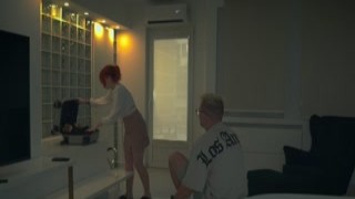 My hot step mom shared the bed with me in a hotel room, her nipples hard from the cool air