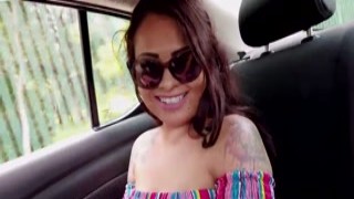 Cereza Rodriguez, the gorgeous street whore with a perfect pair of DD tits, was walking down the street with her skirt hiked up to her waist
