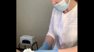 the patient cum powerfully during the examination procedure in the doctor s hands