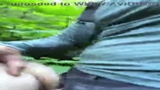 He was hiking through the woods, taking in the beautiful scenery when he suddenly came across an older woman