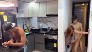 While they were still in the kitchen, my stepson came up behind me and pushed me against the counter