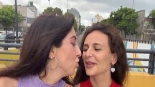 As I sprayed my hot cum over their faces and necks, my two horny neighbors just couldnt resist the temptation to take it for a walk