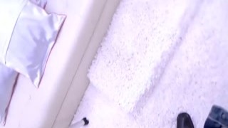 Teenie looks so damn cute sucking cock in studio